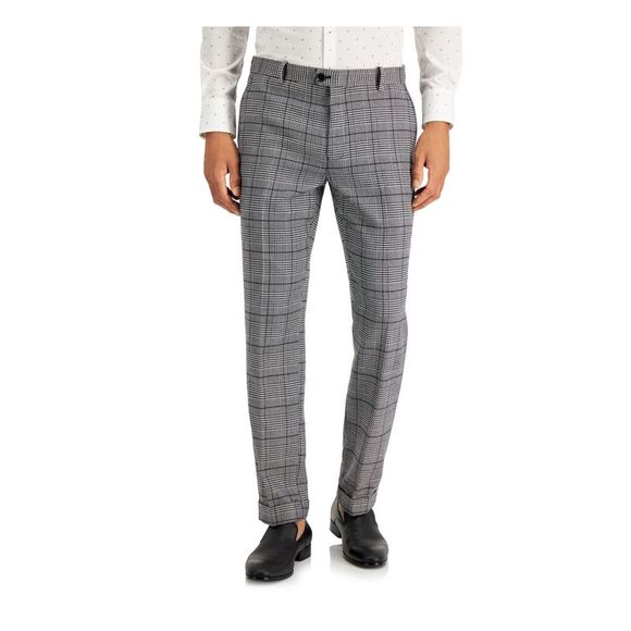 INC International Concepts Pants Inc Mens Gray Plaid Slim Fit Pants